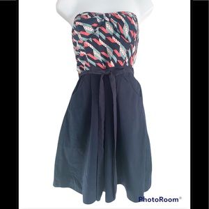 Anthropologie Maeve Strapless Dress, Navy, Sz 4, Perfect Cond